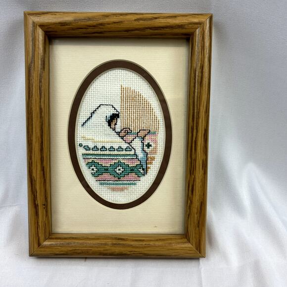 Prayer Counted Cross Stitch in frame 6 x 8" USA handmade mother Mary - Picture 2 of 5